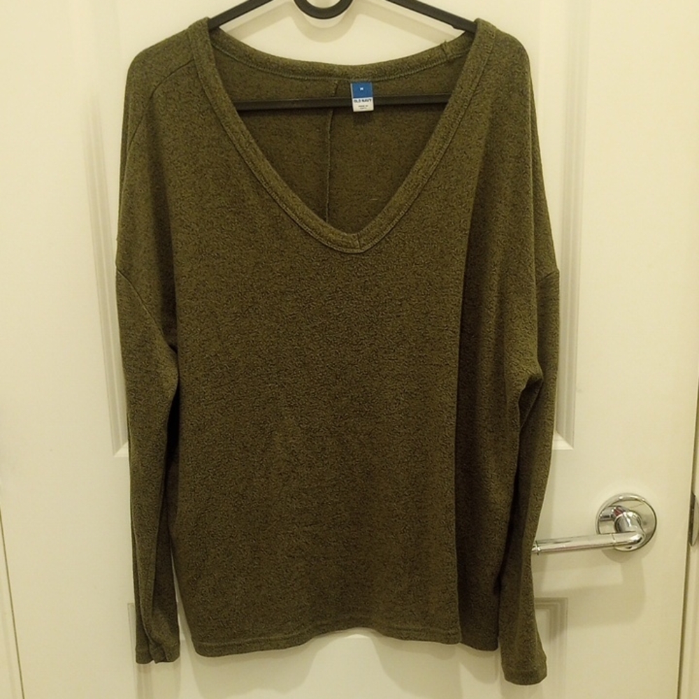Old Navy Green Relaxed Long Sleeve V-Neck Sweater Women's Medium